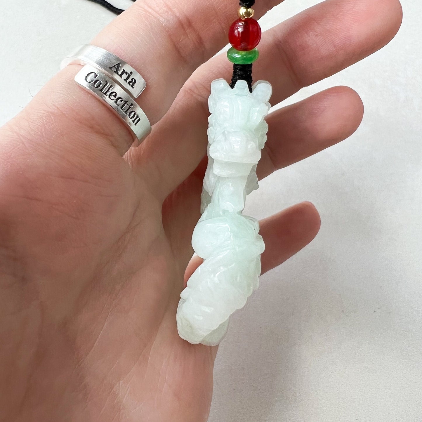 Large Jadeite Jade Dragon Pendant Necklace, Chinese Zodiac, Hand Carved, ZYF-0622-1657550375 - AriaDesignCollection
