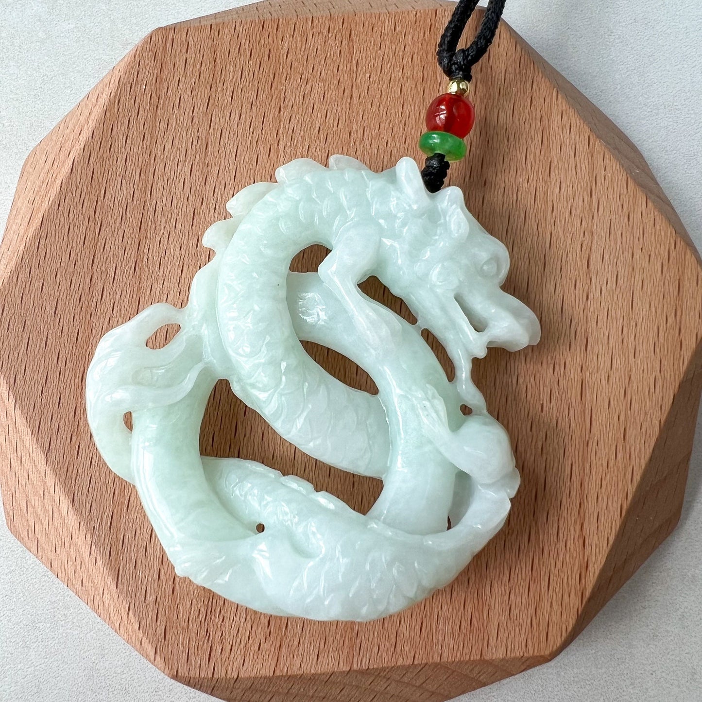 Large Jadeite Jade Dragon Pendant Necklace, Chinese Zodiac, Hand Carved, ZYF-0622-1657550375 - AriaDesignCollection