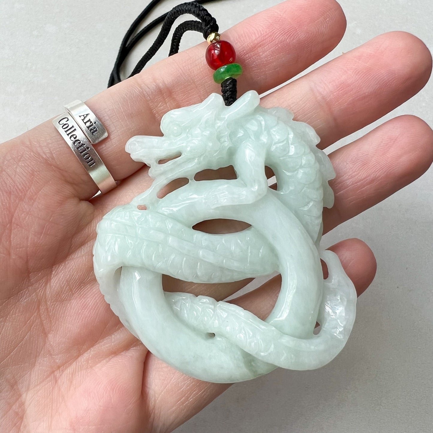 Large Jadeite Jade Dragon Pendant Necklace, Chinese Zodiac, Hand Carved, ZYF-0622-1657550375 - AriaDesignCollection