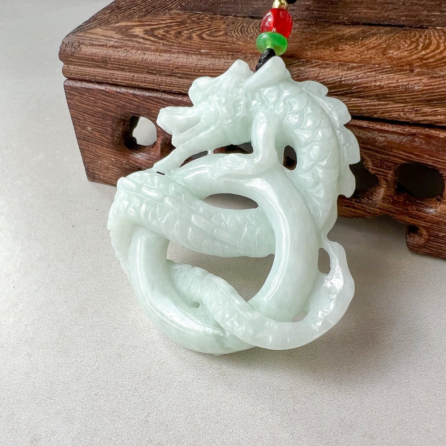 Large Jadeite Jade Dragon Pendant Necklace, Chinese Zodiac, Hand Carved, ZYF-0622-1657550375 - AriaDesignCollection
