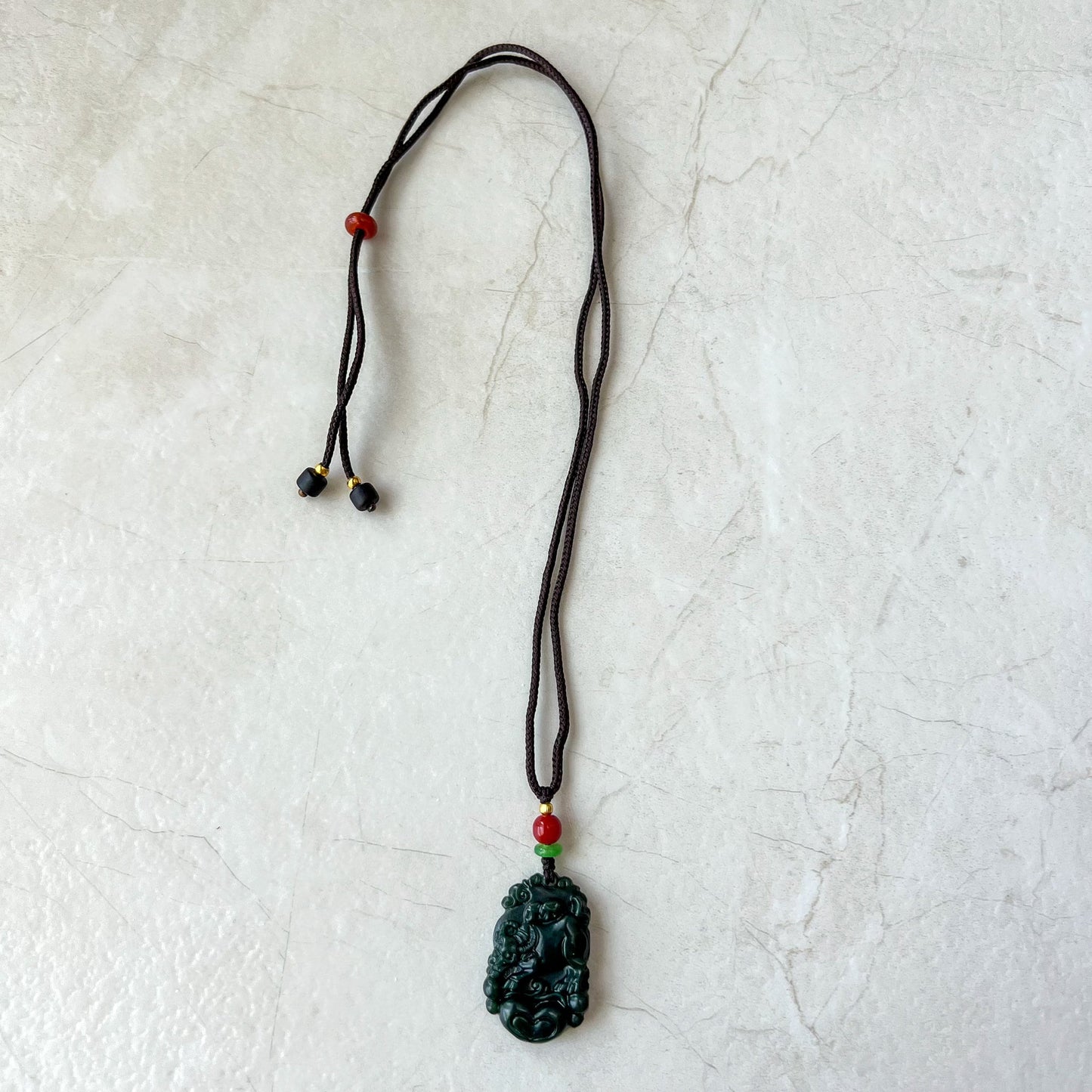 Dark Green Nephrite Jade Ox Bull Cow Chinese Zodiac Carved Necklace, RM-1221-1657819249 - AriaDesignCollection
