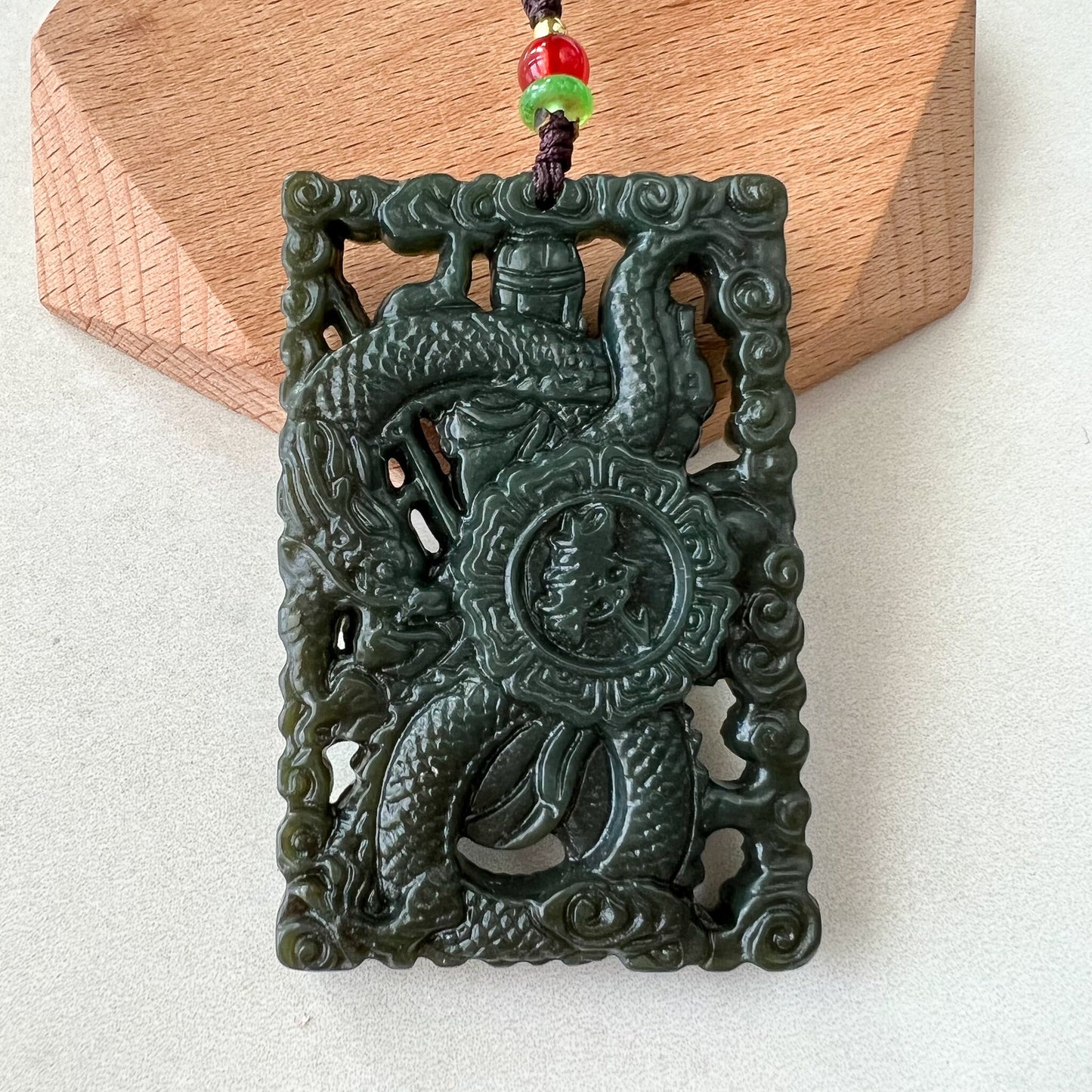 Nephrite Jade Guan Yu Guan Gong Carved Pendant Necklace, Dark Green Jade, 关公, RM-1221-1657824018 - AriaDesignCollection