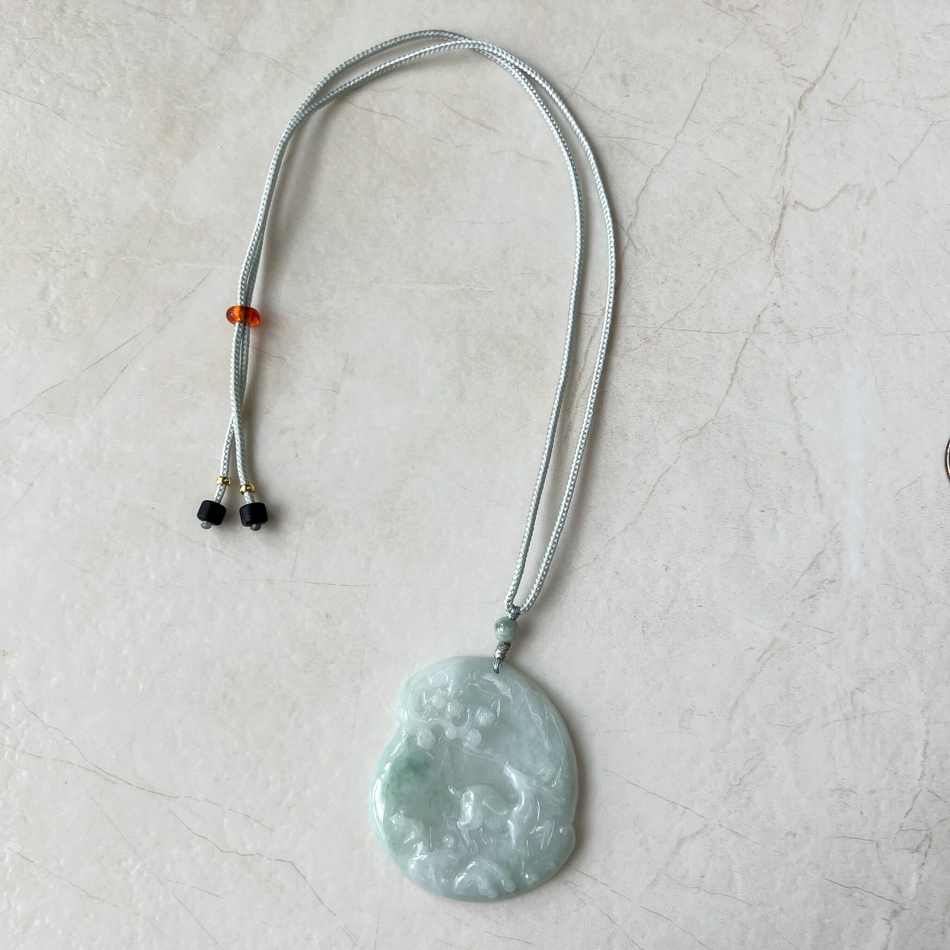 Jadeite Jade Deer in Forest Hand Carved Pendant Necklace, YJ-0622-0426838 - AriaDesignCollection