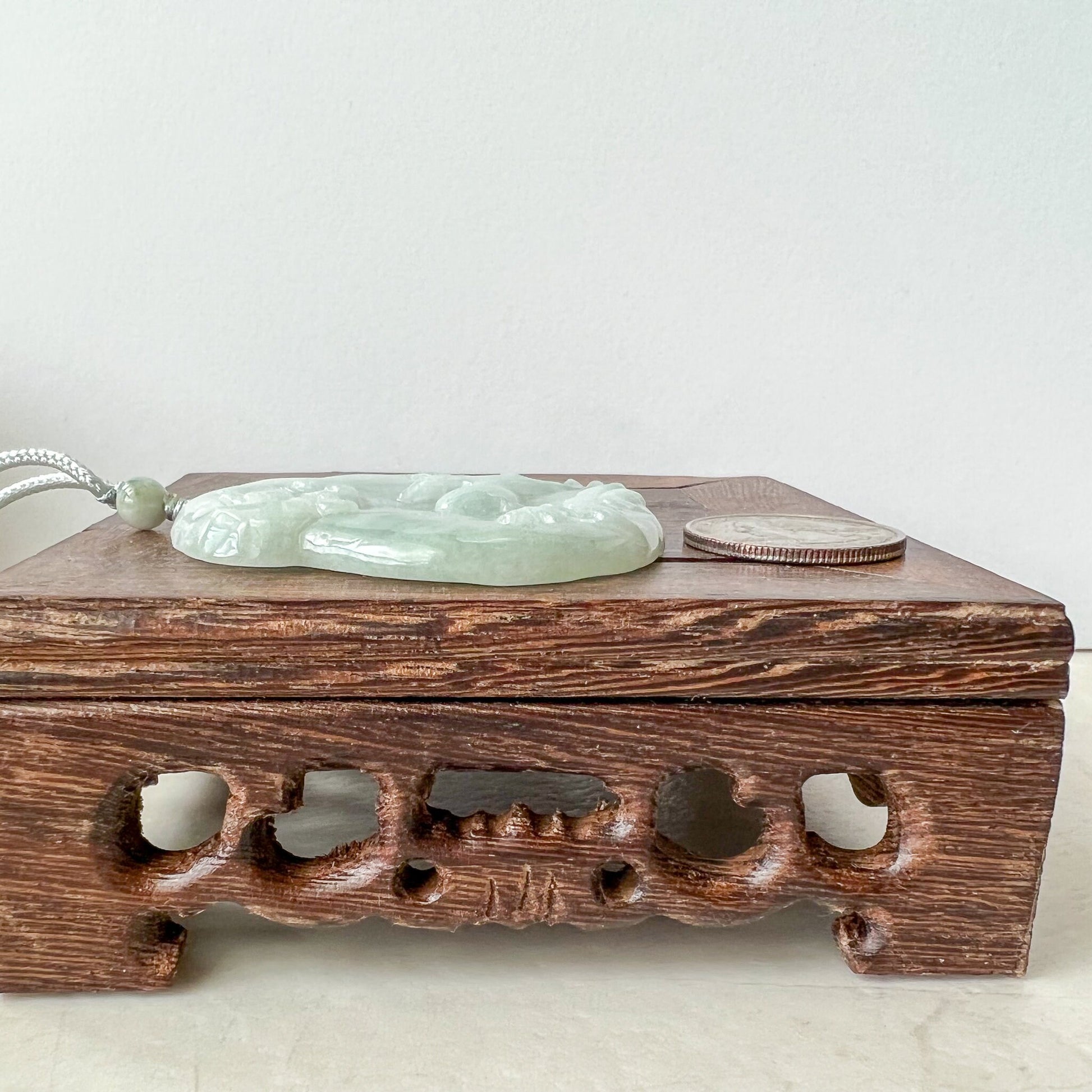 Jadeite Jade Deer in Forest Hand Carved Pendant Necklace, YJ-0622-0426838 - AriaDesignCollection