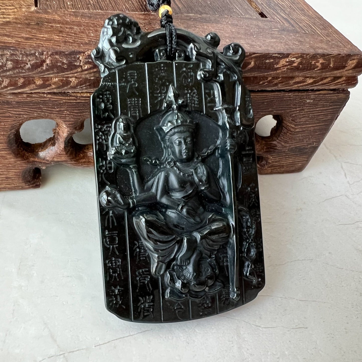 Kṣitigarbha Buddha, Di Zang Wang, 地藏王, Dia Tang, Jizo, Jadeite Jade Omphacite Carved Pendant Necklace, LGG-1221-1656346567 - AriaDesignCollection