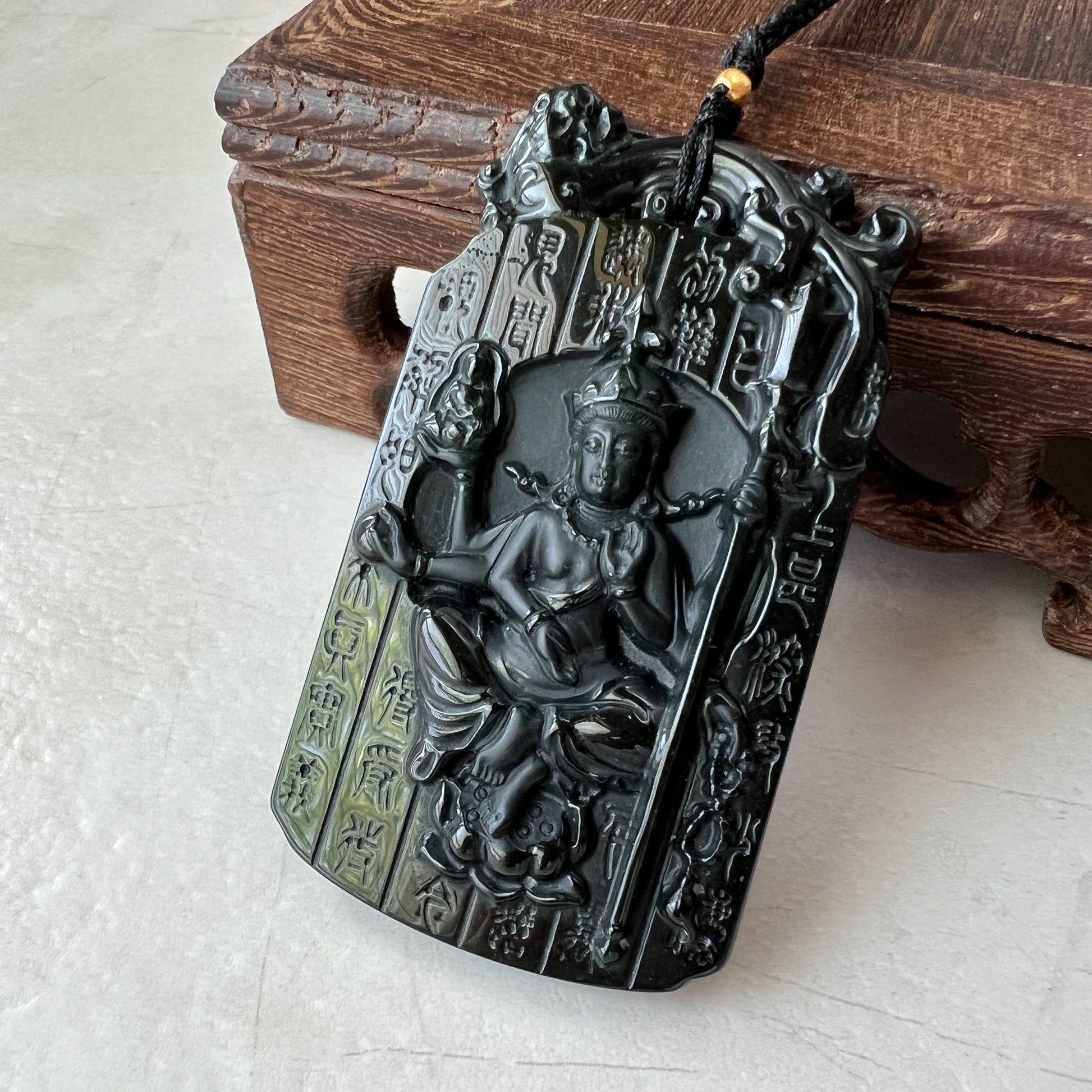 Kṣitigarbha Buddha, Di Zang Wang, 地藏王, Dia Tang, Jizo, Jadeite Jade Omphacite Carved Pendant Necklace, LGG-1221-1656346567 - AriaDesignCollection