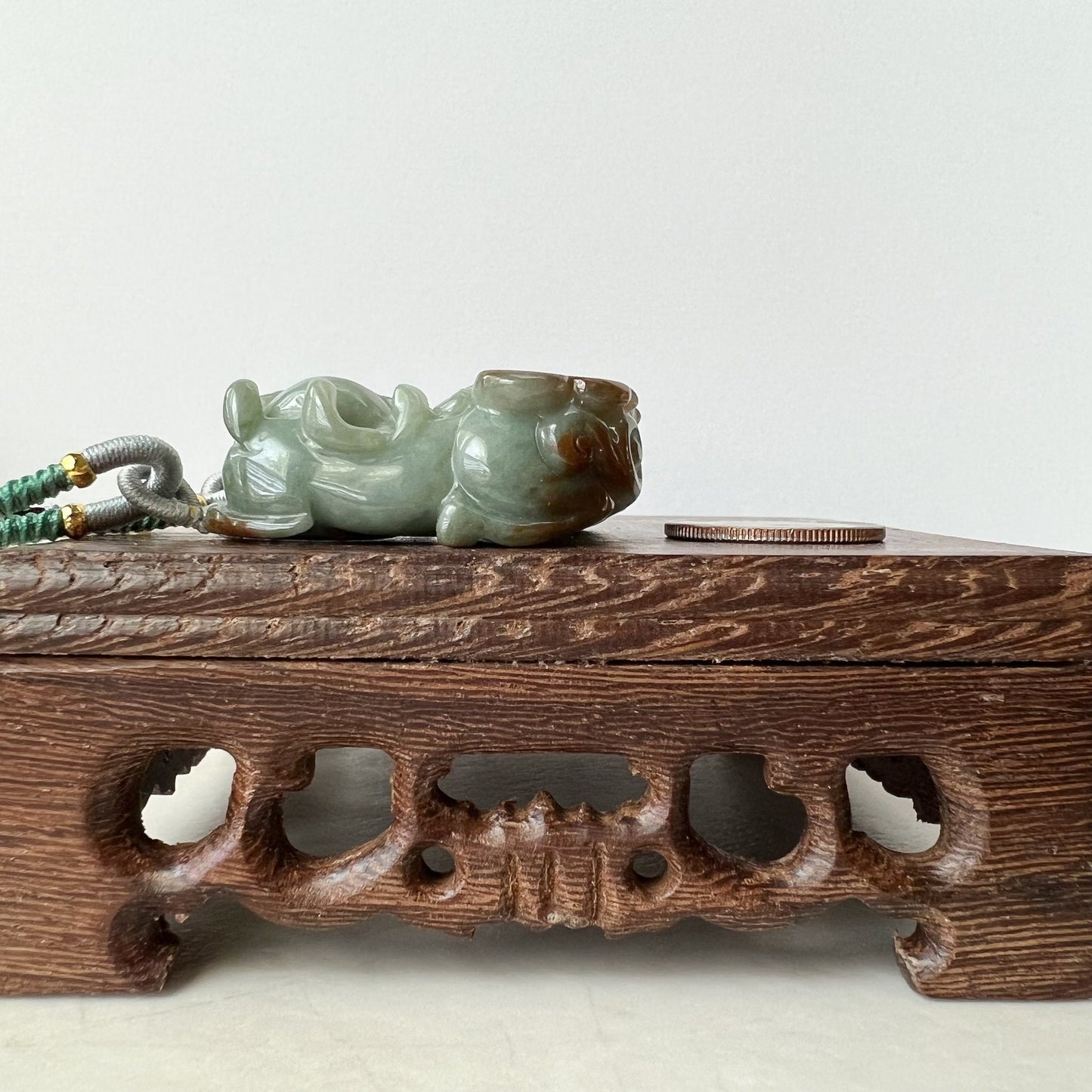 Pair Jadeite Jade Pi Xiu, Pi Yao, Red Green Jade, Dragon lion Chinese Carved Pendant, YJ-0322-0350874 - AriaDesignCollection