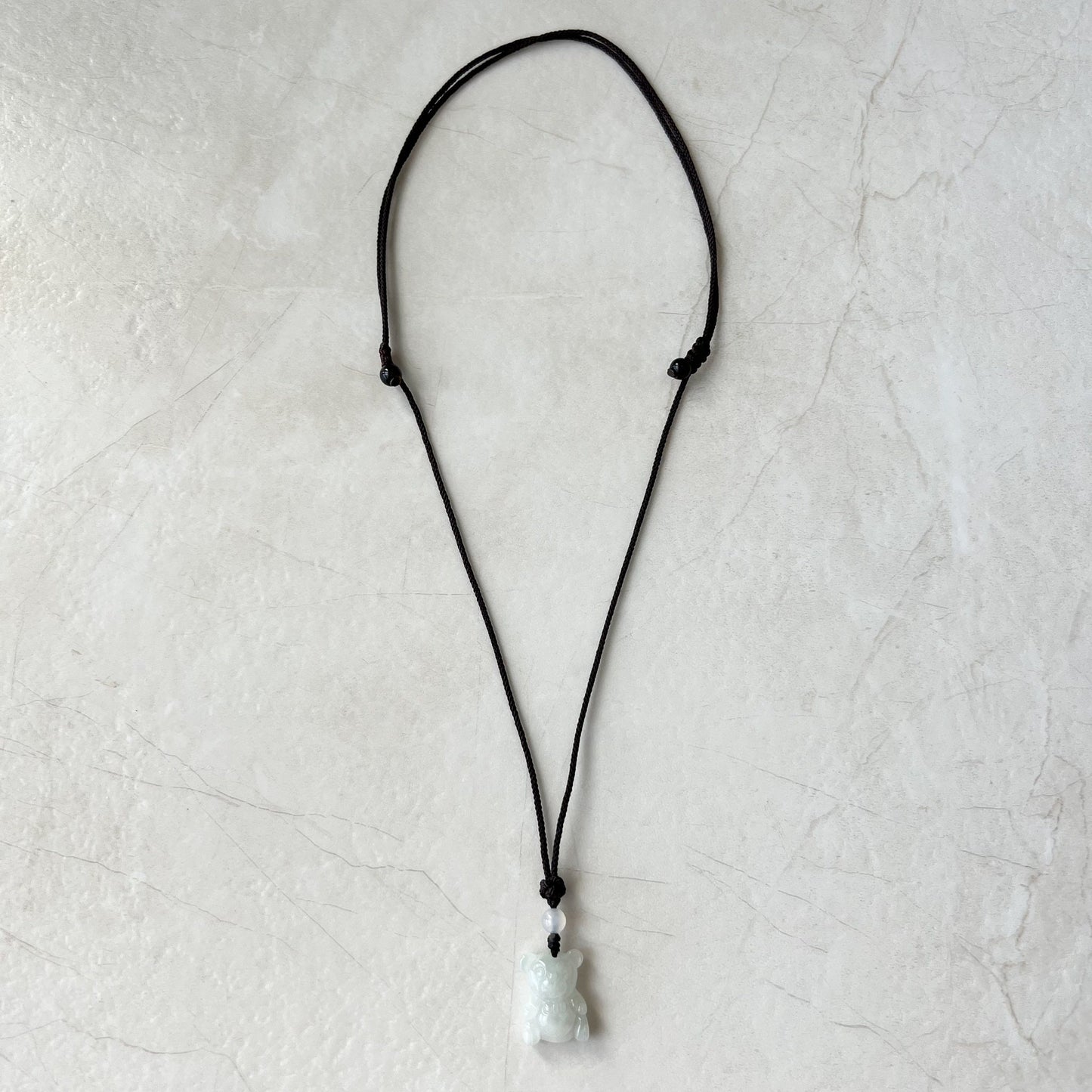 Icy White Jadeite Jade Teddy Bear Hand Carved Necklace, BNN-0622-1656513985 - AriaDesignCollection