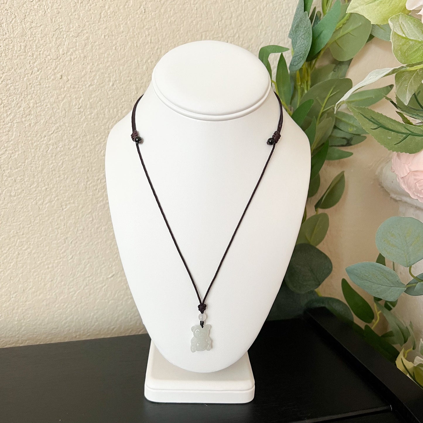 Icy White Jadeite Jade Teddy Bear Hand Carved Necklace, BNN-0622-1656513985 - AriaDesignCollection