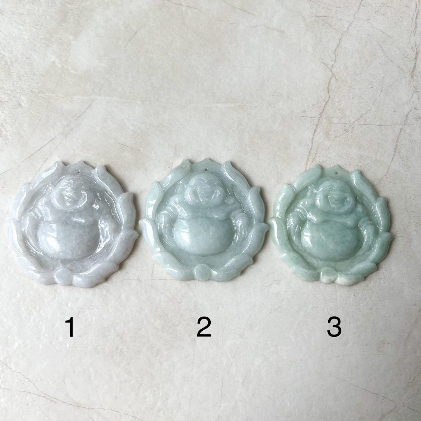 Jadeite Jade Happy Buddha Carved Jadeite Pendant, Budai, YJ-0322-0336515-2 - AriaDesignCollection