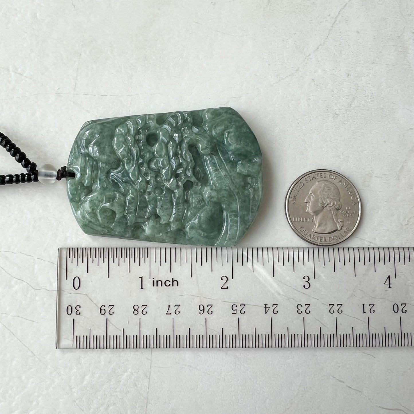 Jadeite Jade Landscape Tree Mountain Forest River Scenery Hand Carved Pendant Necklace, YJ-0921-0114512 - AriaDesignCollection