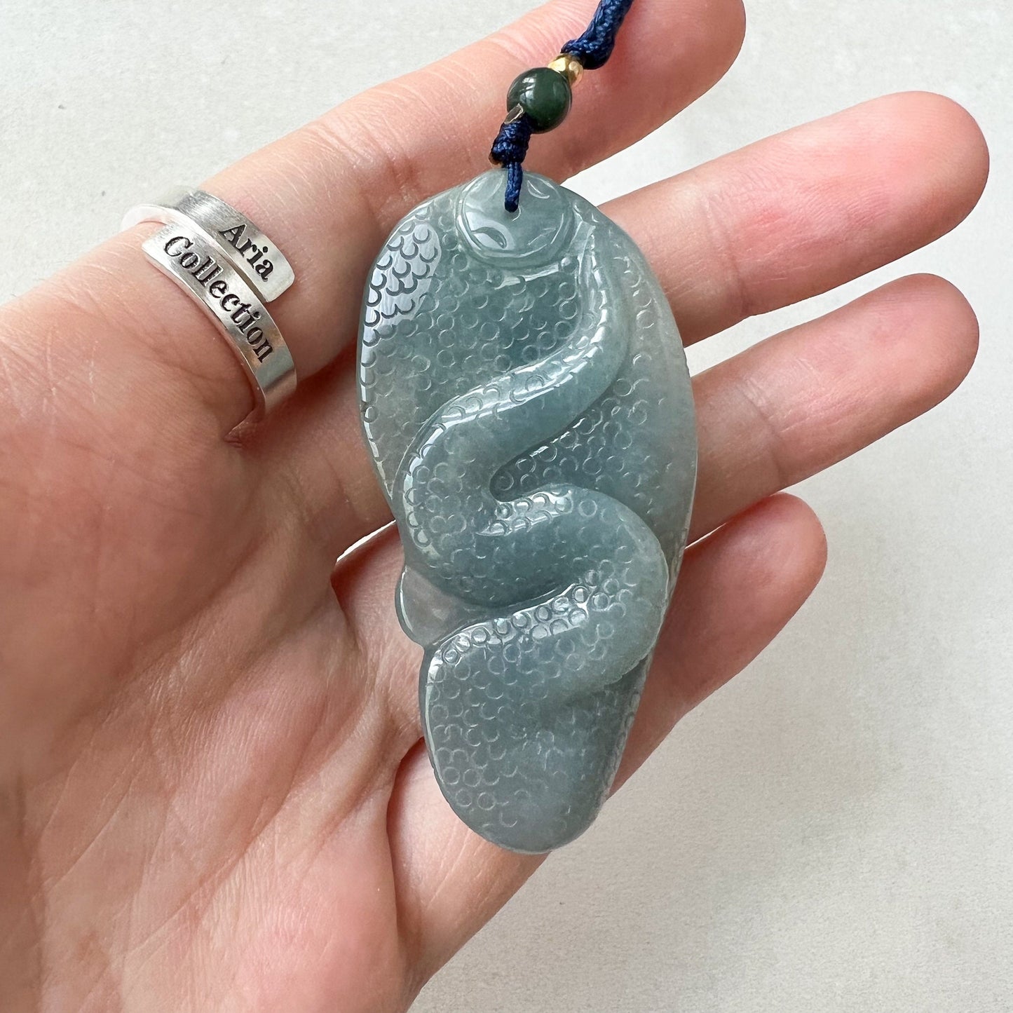 Jadeite Jade Snake Chinese Zodiac Carved Pendant Necklace, YJ-0622-0244647 - AriaDesignCollection