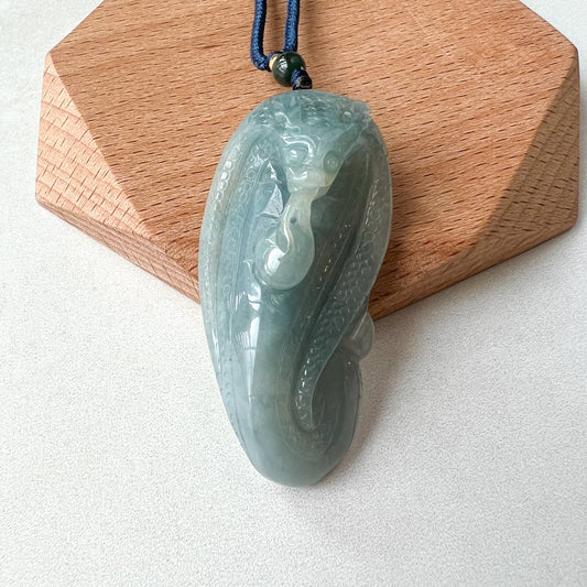 Jadeite Jade Snake Chinese Zodiac Carved Pendant Necklace, YJ-0622-0244647 - AriaDesignCollection