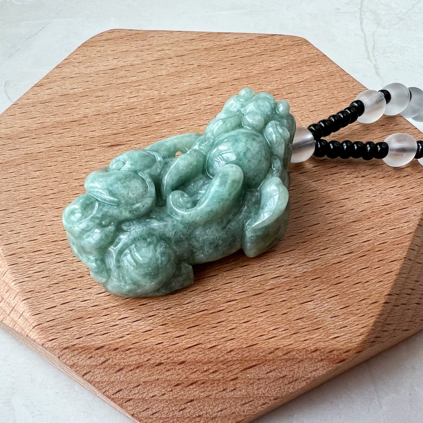 Green Jadeite Jade, Dragon Pixiu Pi Xiu, 貔貅, Right Side Pendant, Dragon Chinese Carved Pendant, YJ-0622-0362012-1 - AriaDesignCollection