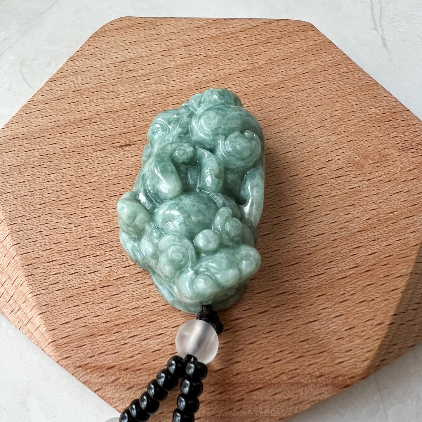 Green Jadeite Jade, Dragon Pixiu Pi Xiu, 貔貅, Right Side Pendant, Dragon Chinese Carved Pendant, YJ-0622-0362012-1 - AriaDesignCollection