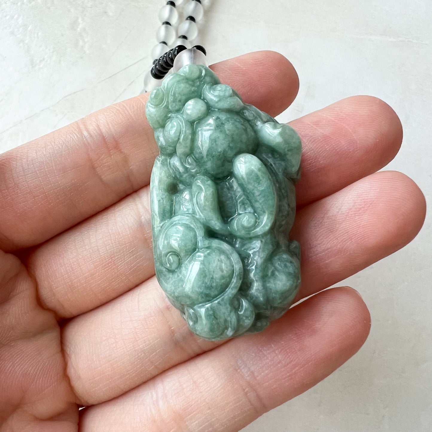 Green Jadeite Jade, Dragon Pixiu Pi Xiu, 貔貅, Right Side Pendant, Dragon Chinese Carved Pendant, YJ-0622-0362012-1 - AriaDesignCollection