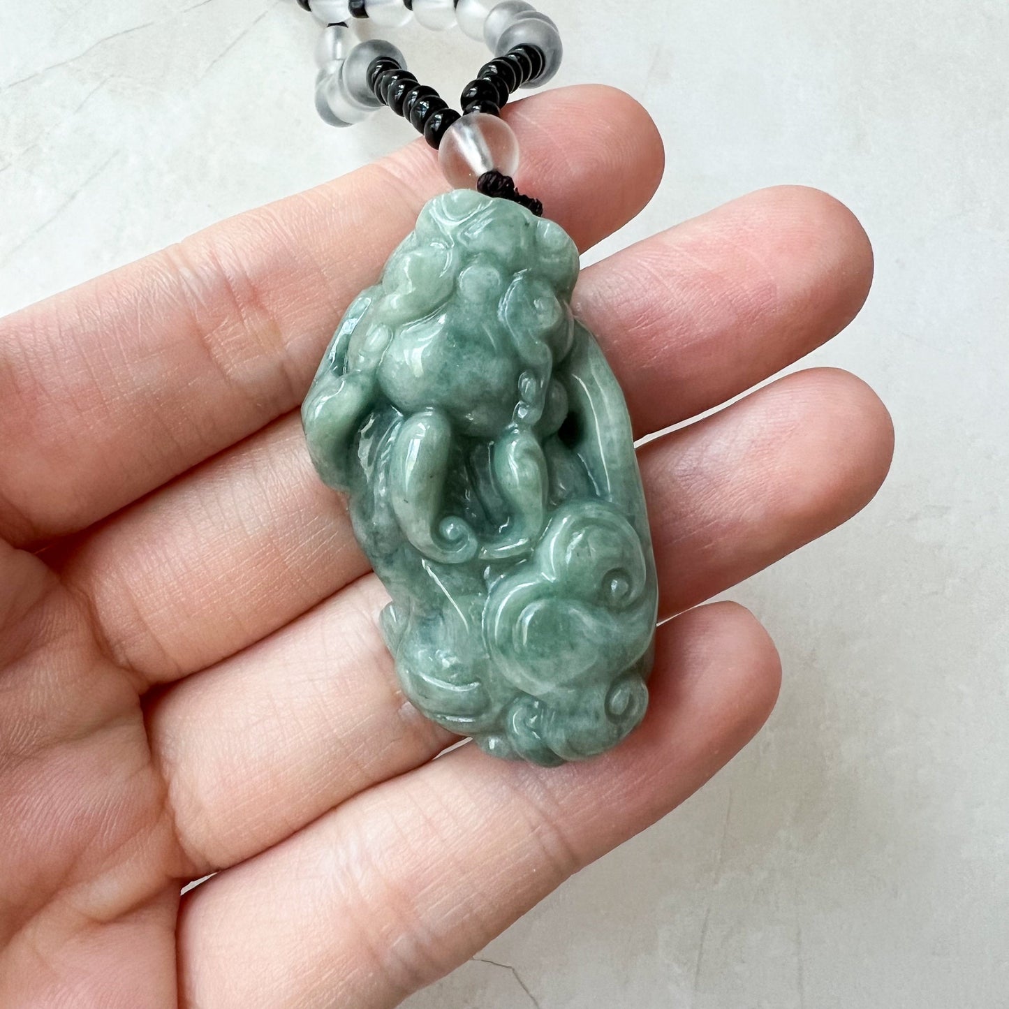 Green Jadeite Jade, Dragon Pixiu Pi Xiu, 貔貅, Left Side Pendant, Dragon Chinese Carved Pendant, YJ-0622-0362012-2 - AriaDesignCollection