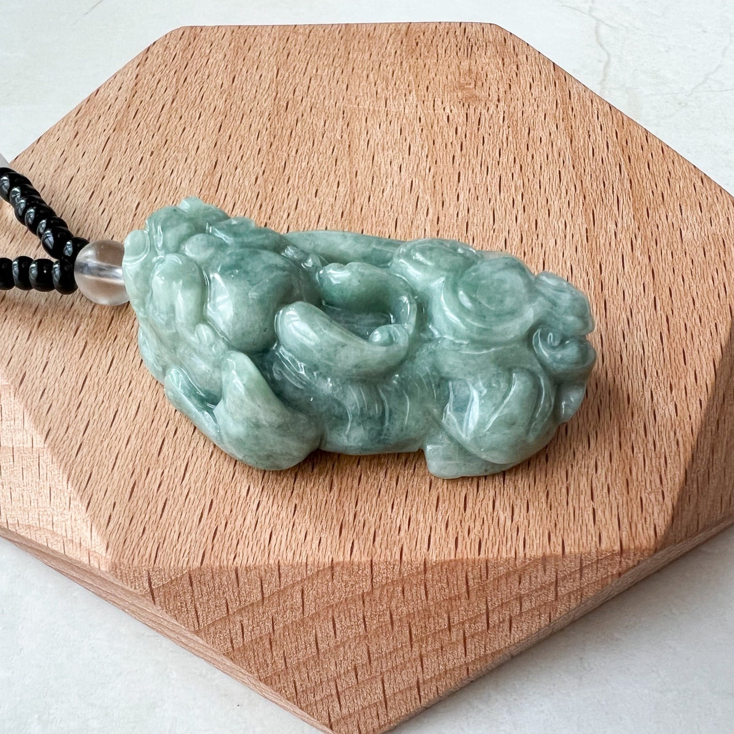 Green Jadeite Jade, Dragon Pixiu Pi Xiu, 貔貅, Left Side Pendant, Dragon Chinese Carved Pendant, YJ-0622-0362012-2 - AriaDesignCollection