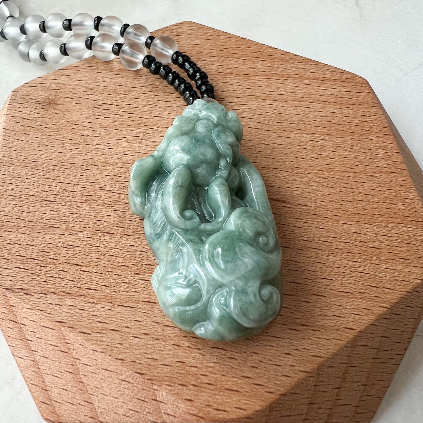 Green Jadeite Jade, Dragon Pixiu Pi Xiu, 貔貅, Left Side Pendant, Dragon Chinese Carved Pendant, YJ-0622-0362012-2 - AriaDesignCollection