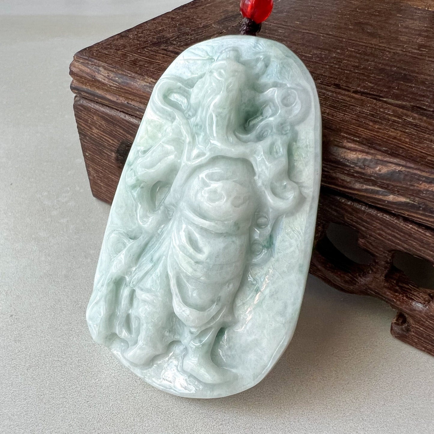 White Jadeite Jade Guan Yu Guan Gong, 关公, Hand Carved Pendant Necklace, YJ-1221-0288600 - AriaDesignCollection