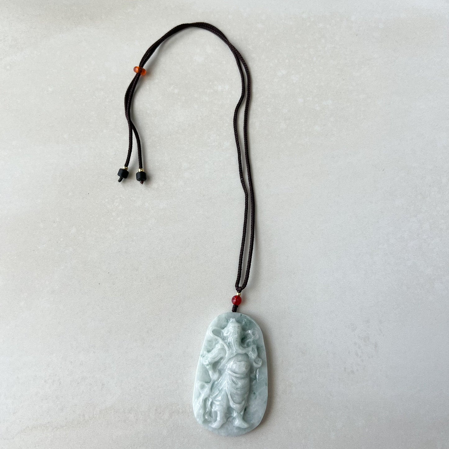 White Jadeite Jade Guan Yu Guan Gong, 关公, Hand Carved Pendant Necklace, YJ-1221-0288600 - AriaDesignCollection
