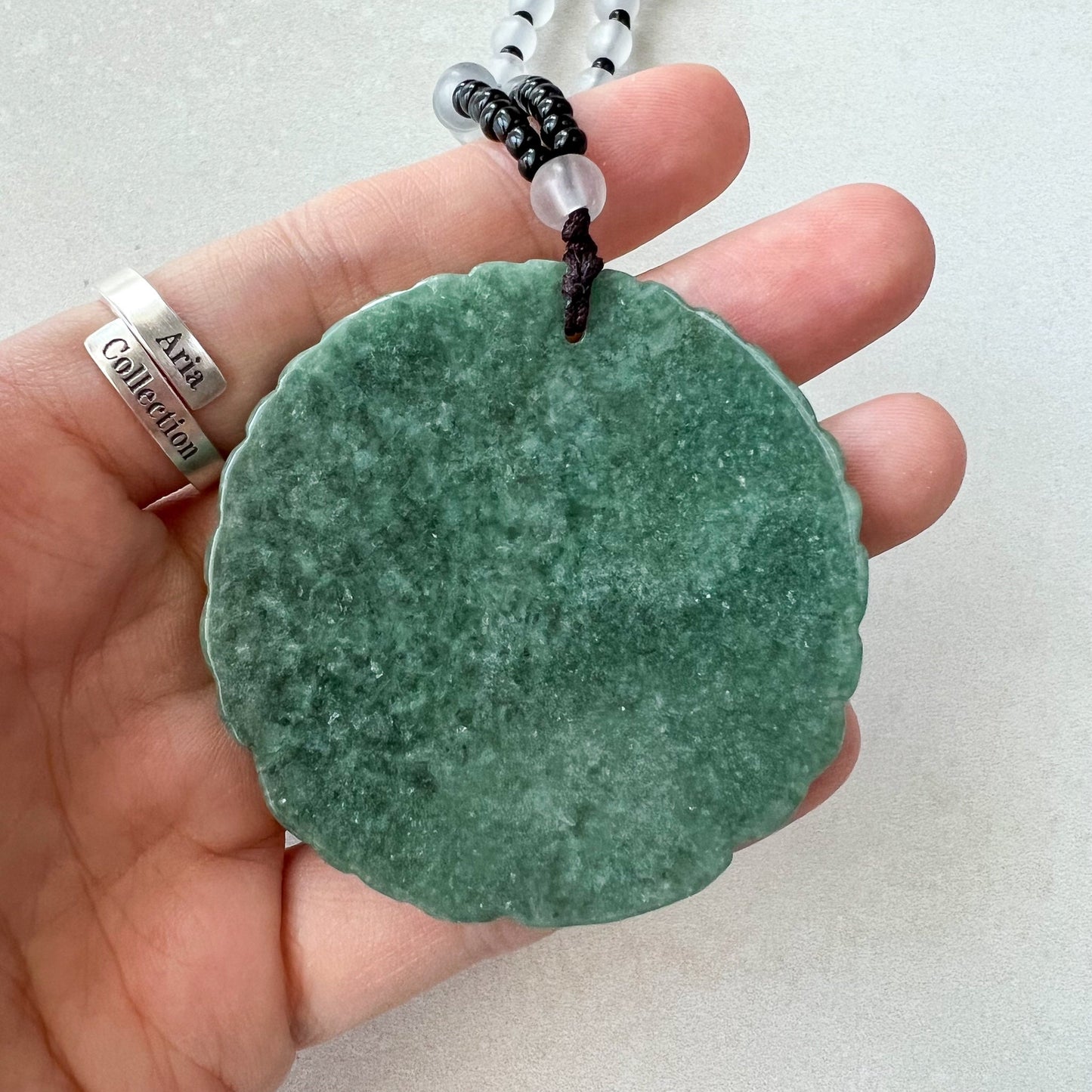 Large Green Jadeite Jade Flower Swirl Necklace, YJ-0622-0441823 - AriaDesignCollection
