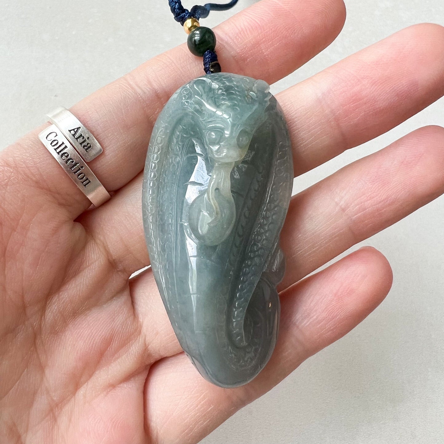 Jadeite Jade Snake Chinese Zodiac Carved Pendant Necklace, YJ-0622-0244647 - AriaDesignCollection