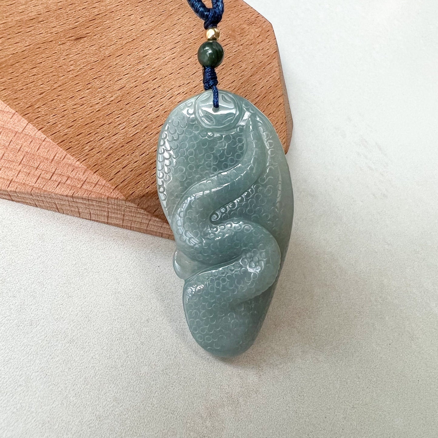 Jadeite Jade Snake Chinese Zodiac Carved Pendant Necklace, YJ-0622-0244647 - AriaDesignCollection