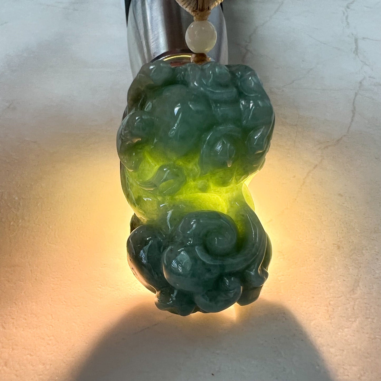 Green Jadeite Jade, Dragon Pixiu Pi Xiu, 貔貅, Dragon Chinese Carved Pendant, YJ-0322-0409131 - AriaDesignCollection
