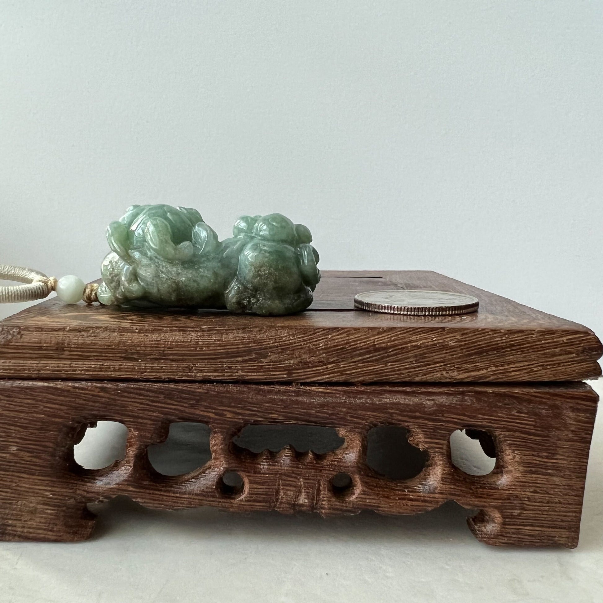 Green Jadeite Jade, Dragon Pixiu Pi Xiu, 貔貅, Dragon Chinese Carved Pendant, YJ-0322-0409131 - AriaDesignCollection