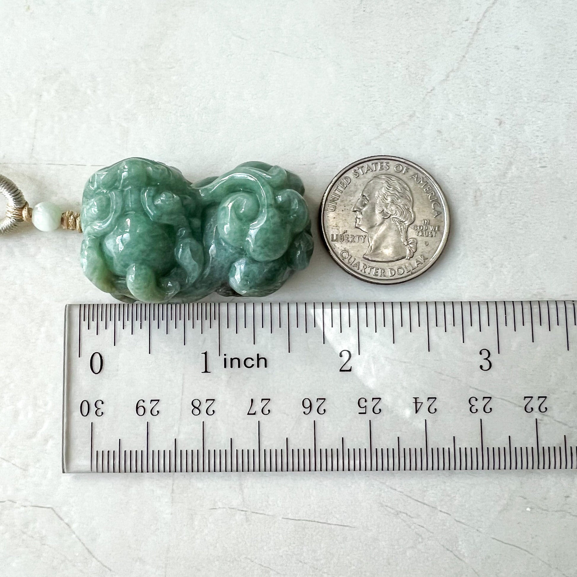 Green Jadeite Jade, Dragon Pixiu Pi Xiu, 貔貅, Dragon Chinese Carved Pendant, YJ-0322-0409131 - AriaDesignCollection