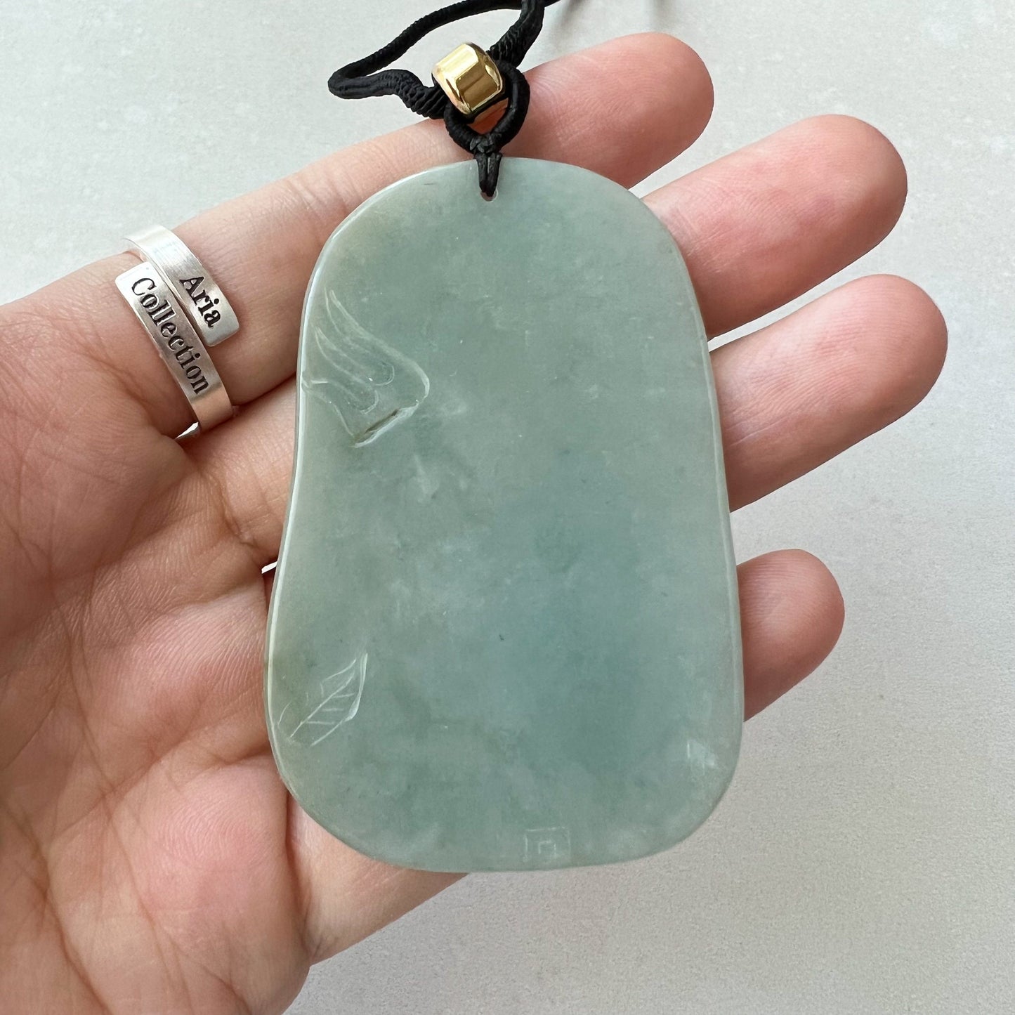 Jadeite Jade Amitabha Buddha Amita Amida and Dragon, Green Carved Pendant Necklace, YJ-0622-0397564 - AriaDesignCollection