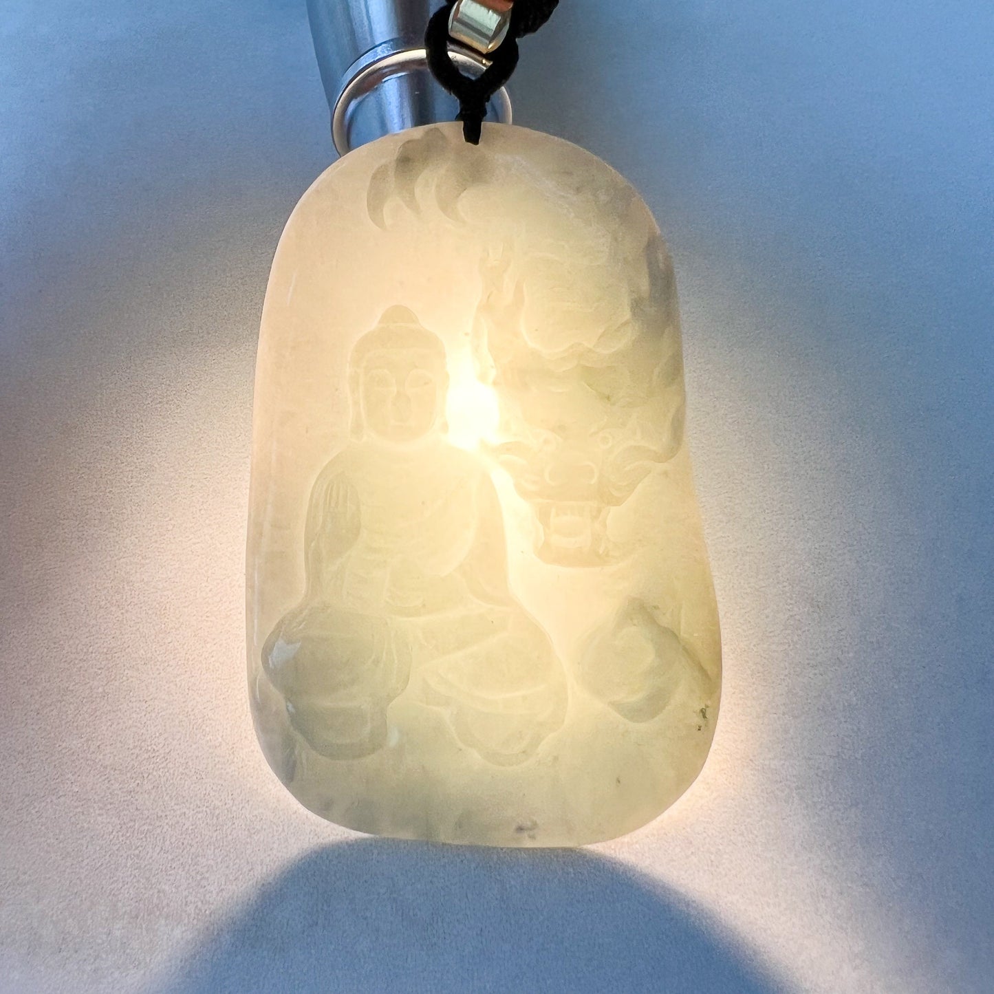 Jadeite Jade Amitabha Buddha Amita Amida and Dragon, Green Carved Pendant Necklace, YJ-0622-0397564 - AriaDesignCollection