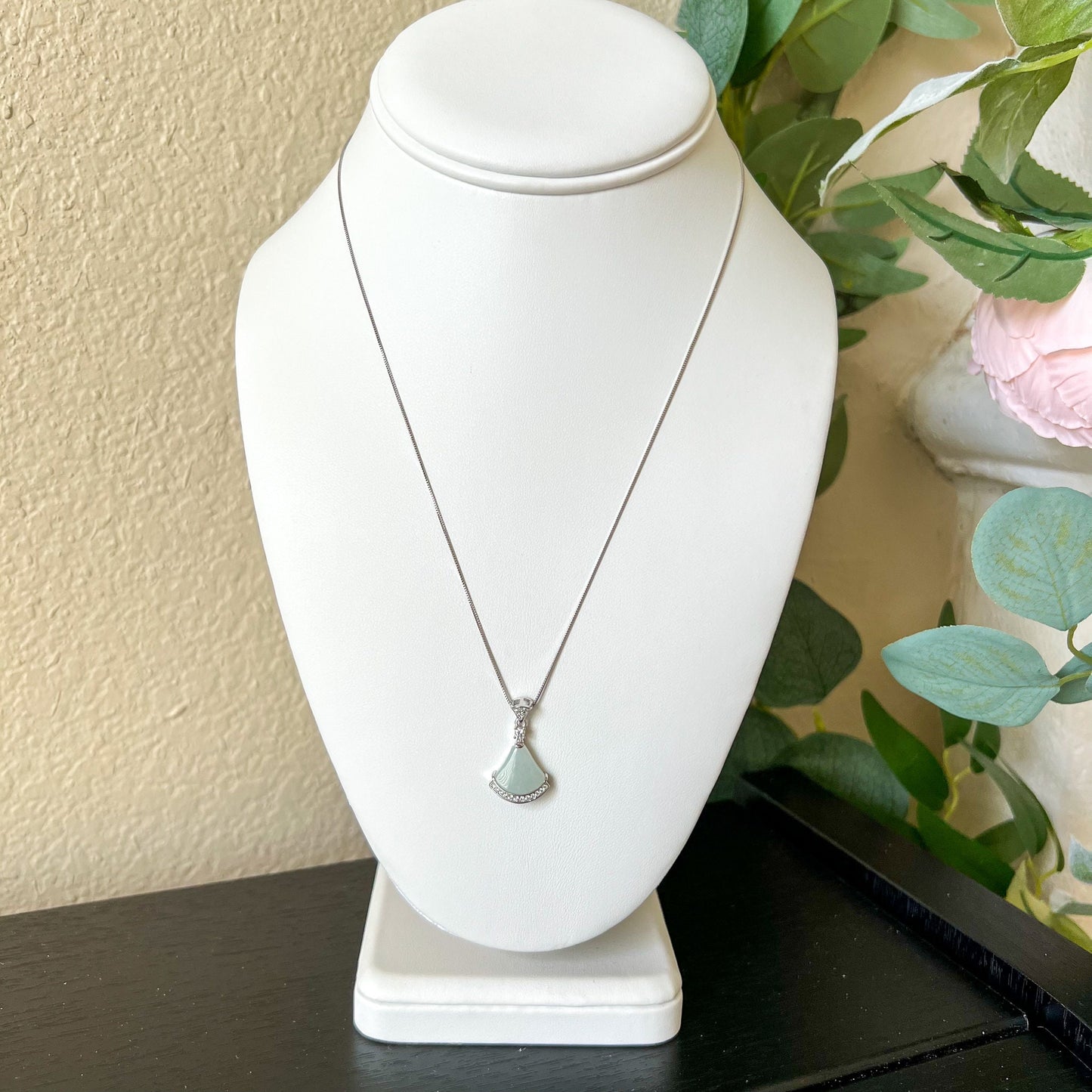 White Jadeite Jade Fan Skirt Sterling Silver Pendant, YS-0722-1660939686 - AriaDesignCollection