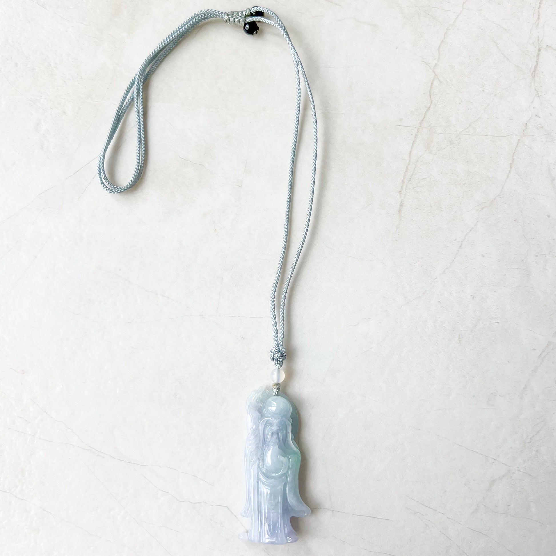 Purple Jadeite Jade Longevity God, Shou Xing,  Carved Pendant Necklace, ZYF-0622-1661279709 - AriaDesignCollection