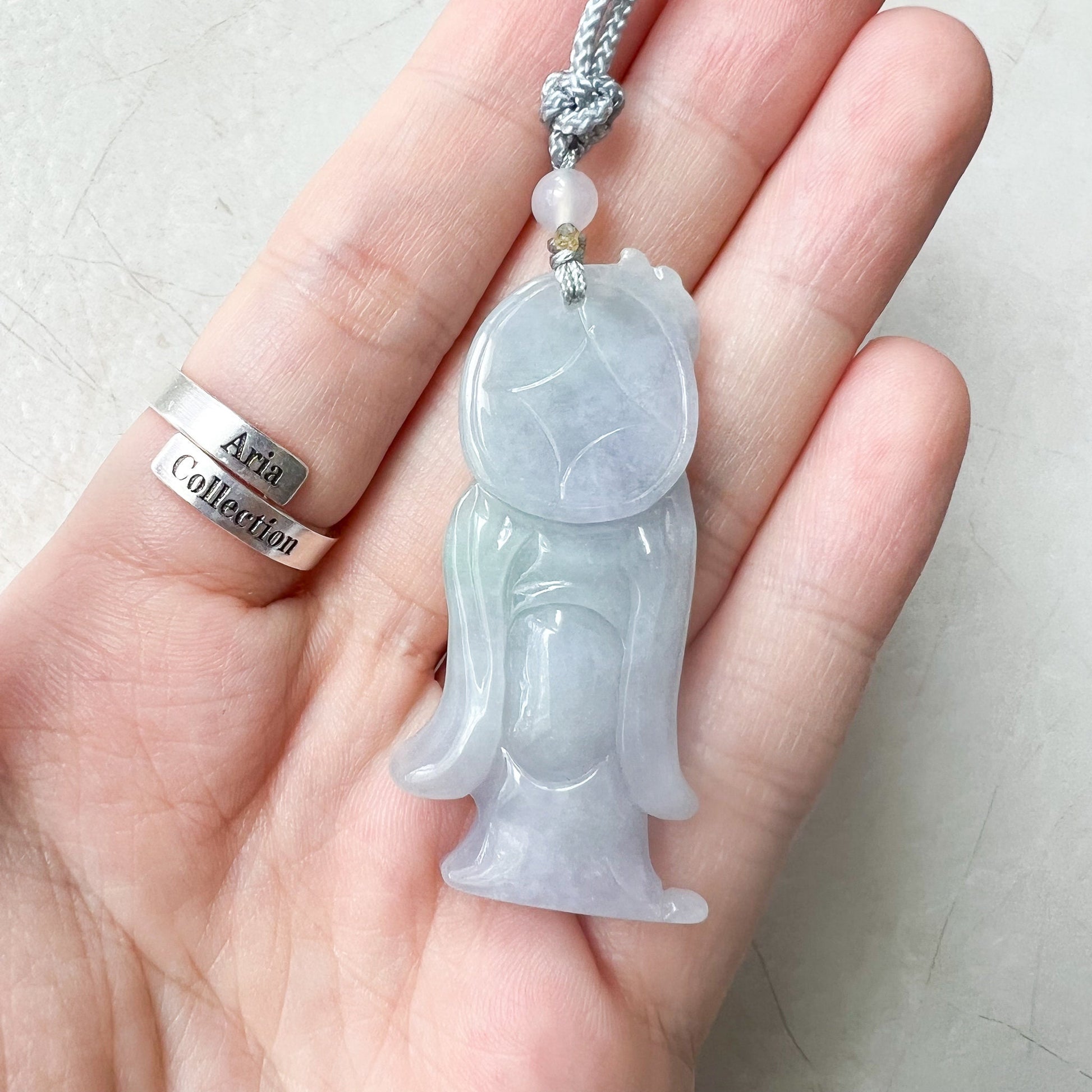 Purple Jadeite Jade Longevity God, Shou Xing,  Carved Pendant Necklace, ZYF-0622-1661279709 - AriaDesignCollection