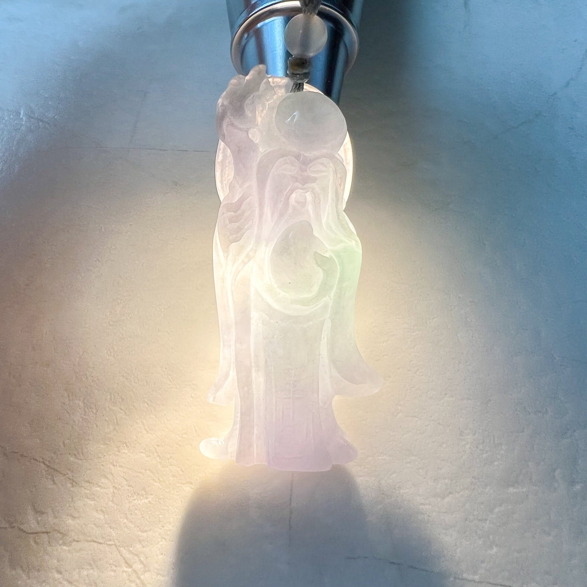 Purple Jadeite Jade Longevity God, Shou Xing,  Carved Pendant Necklace, ZYF-0622-1661279709 - AriaDesignCollection