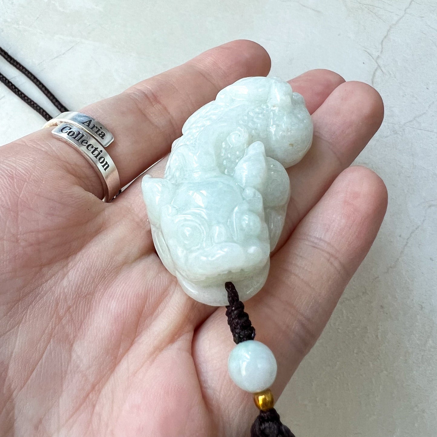 White Jadeite Jade Dragon Pixiu Pi Xiu, , Dragon Chinese Carved Pendant, FCSG-0322-1661460704 - AriaDesignCollection