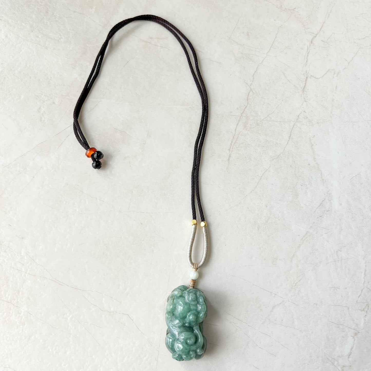 Green Jadeite Jade, Dragon Pixiu Pi Xiu, 貔貅, Dragon Chinese Carved Pendant, YJ-0322-0409131 - AriaDesignCollection