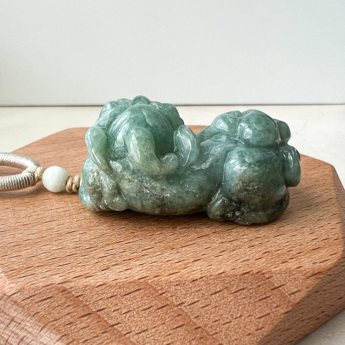 Green Jadeite Jade, Dragon Pixiu Pi Xiu, 貔貅, Dragon Chinese Carved Pendant, YJ-0322-0409131 - AriaDesignCollection