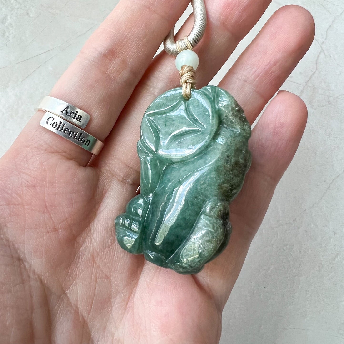 Green Jadeite Jade, Dragon Pixiu Pi Xiu, 貔貅, Dragon Chinese Carved Pendant, YJ-0322-0409131 - AriaDesignCollection
