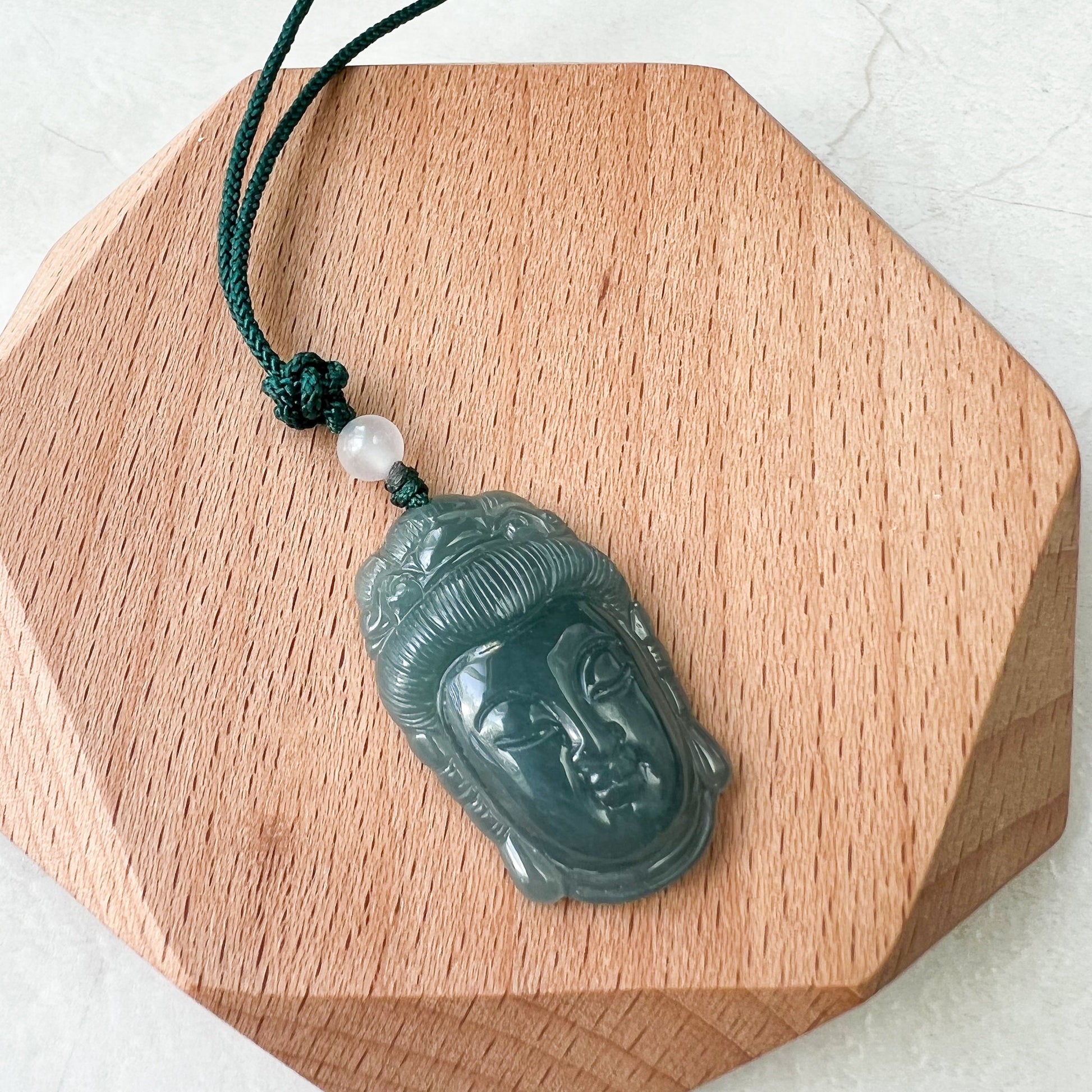 Small Green Blue Jadeite Jade Guan Yin Avalokiteshvara Hand Carved Head Pendant, ZYF-0622-1661265574 - AriaDesignCollection