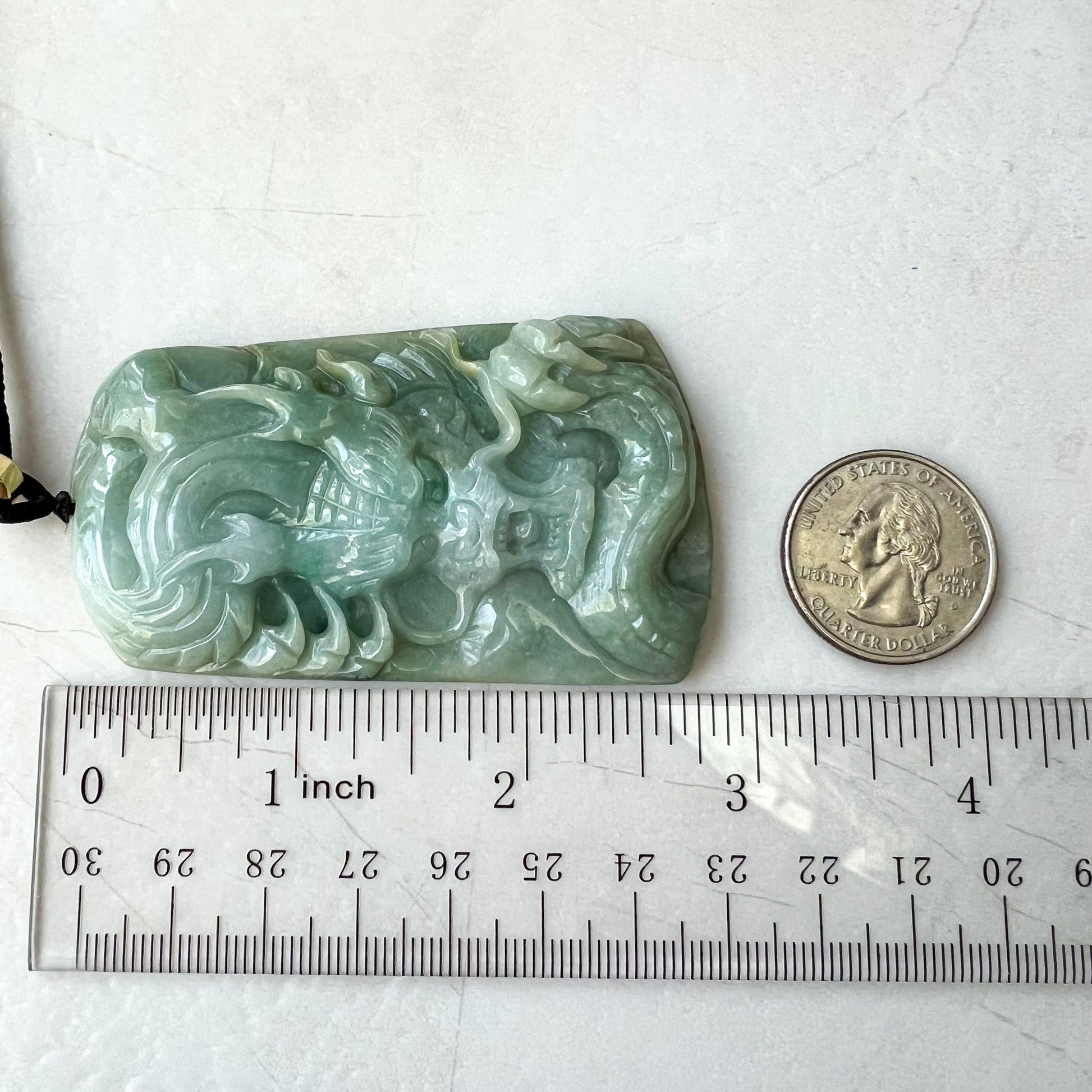 Green Jadeite Jade Dragon Chinese Zodiac Hand Carved Pendant Necklace, YJ-0622-0373772 - AriaDesignCollection