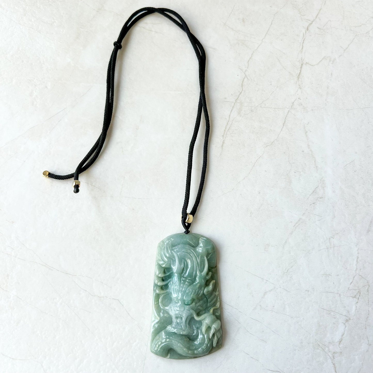 Green Jadeite Jade Dragon Chinese Zodiac Hand Carved Pendant Necklace, YJ-0622-0373772 - AriaDesignCollection