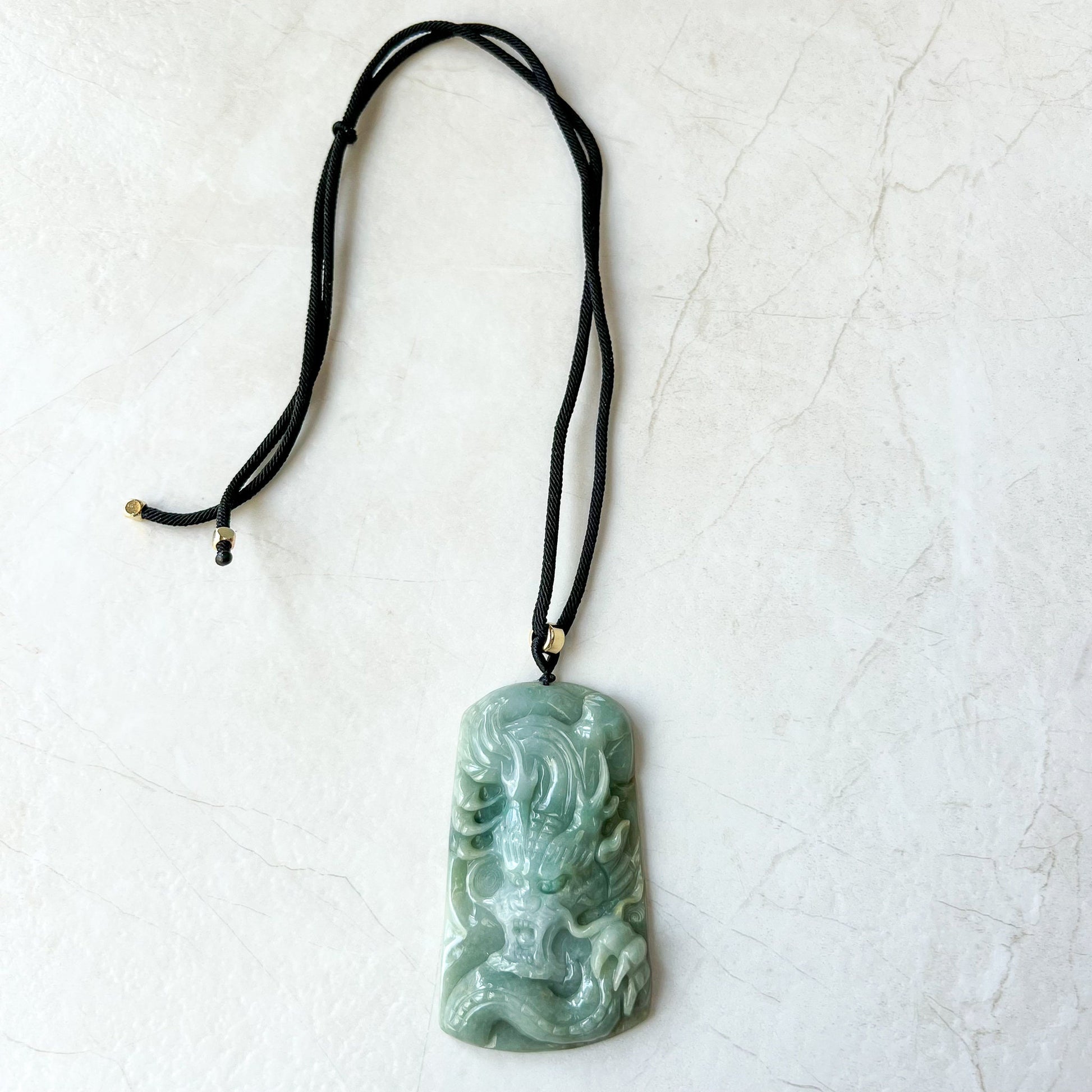 Green Jadeite Jade Dragon Chinese Zodiac Hand Carved Pendant Necklace, YJ-0622-0373772 - AriaDesignCollection