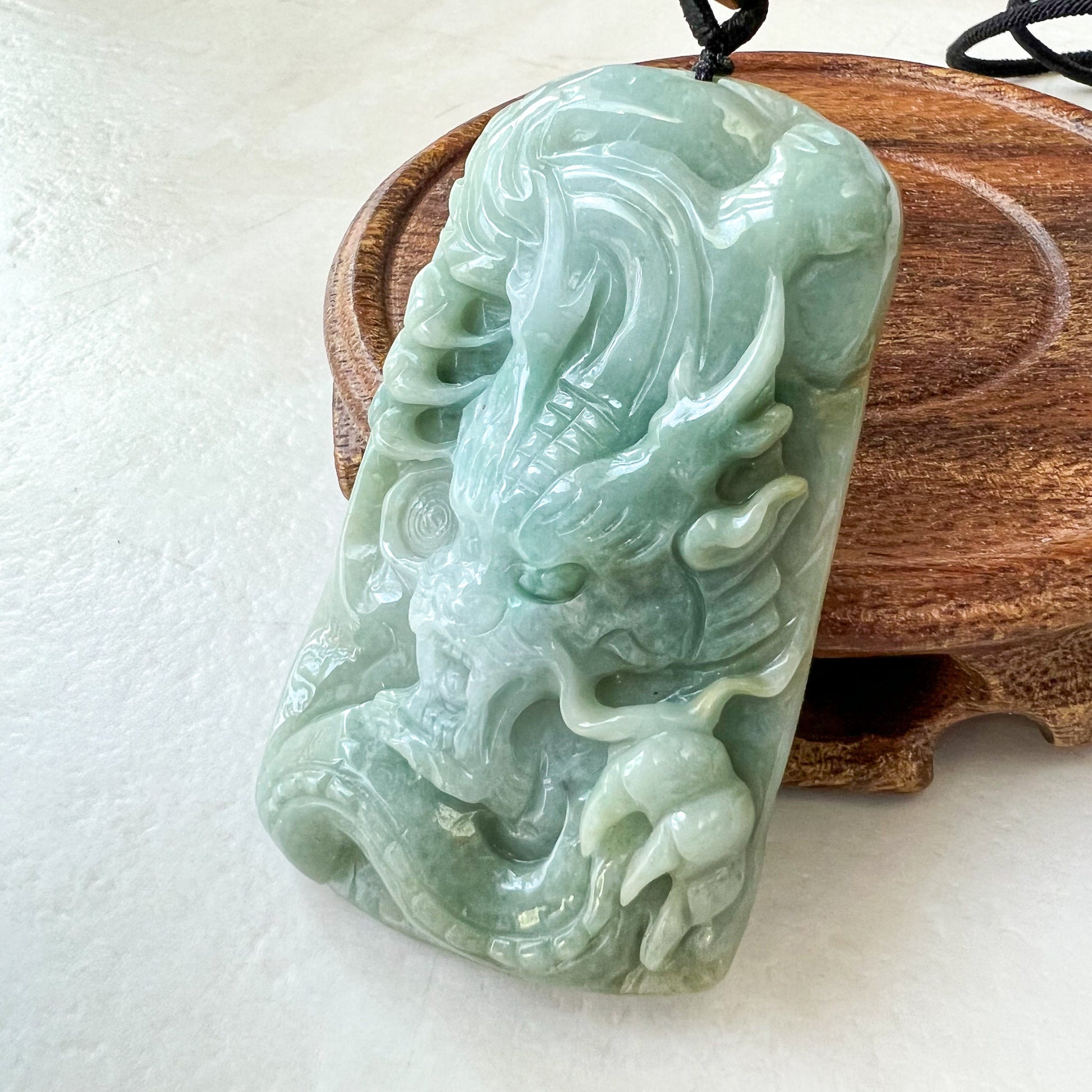 Green Jadeite Jade Dragon Chinese Zodiac Hand Carved Pendant Necklace, YJ-0622-0373772 - AriaDesignCollection