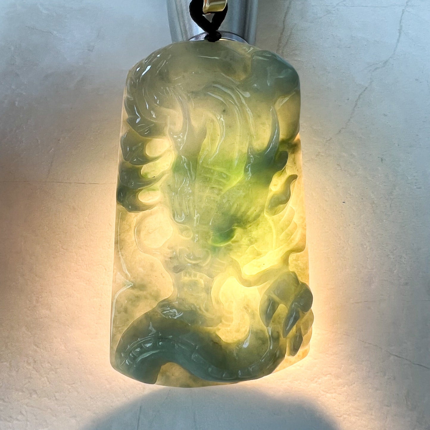 Green Jadeite Jade Dragon Chinese Zodiac Hand Carved Pendant Necklace, YJ-0622-0373772 - AriaDesignCollection
