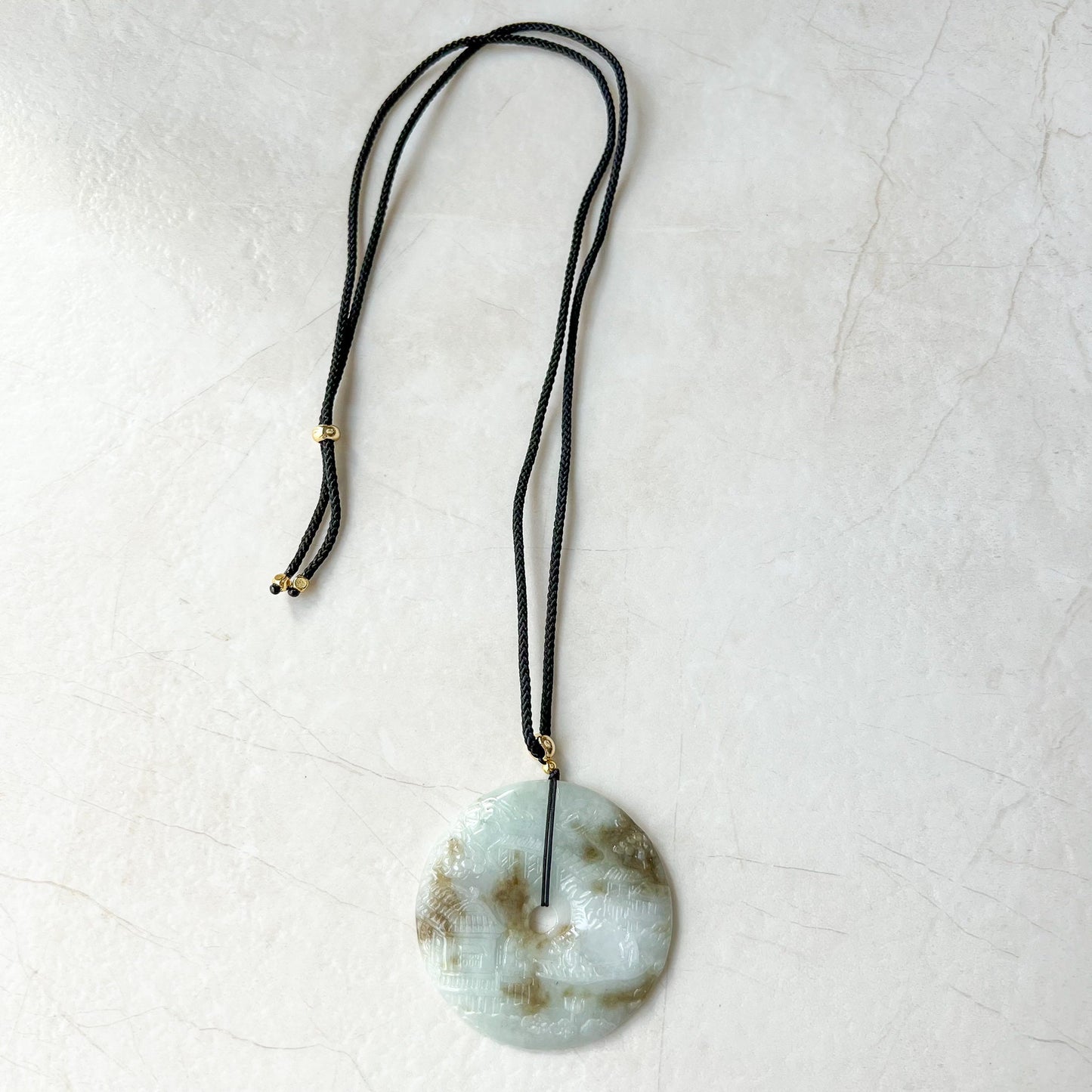 Jadeite Jade Landscape Mountain Forest River Scenery, Yellow Brown Jade, Hand Carved Pendant Necklace, YJ-0622-0427831 - AriaDesignCollection