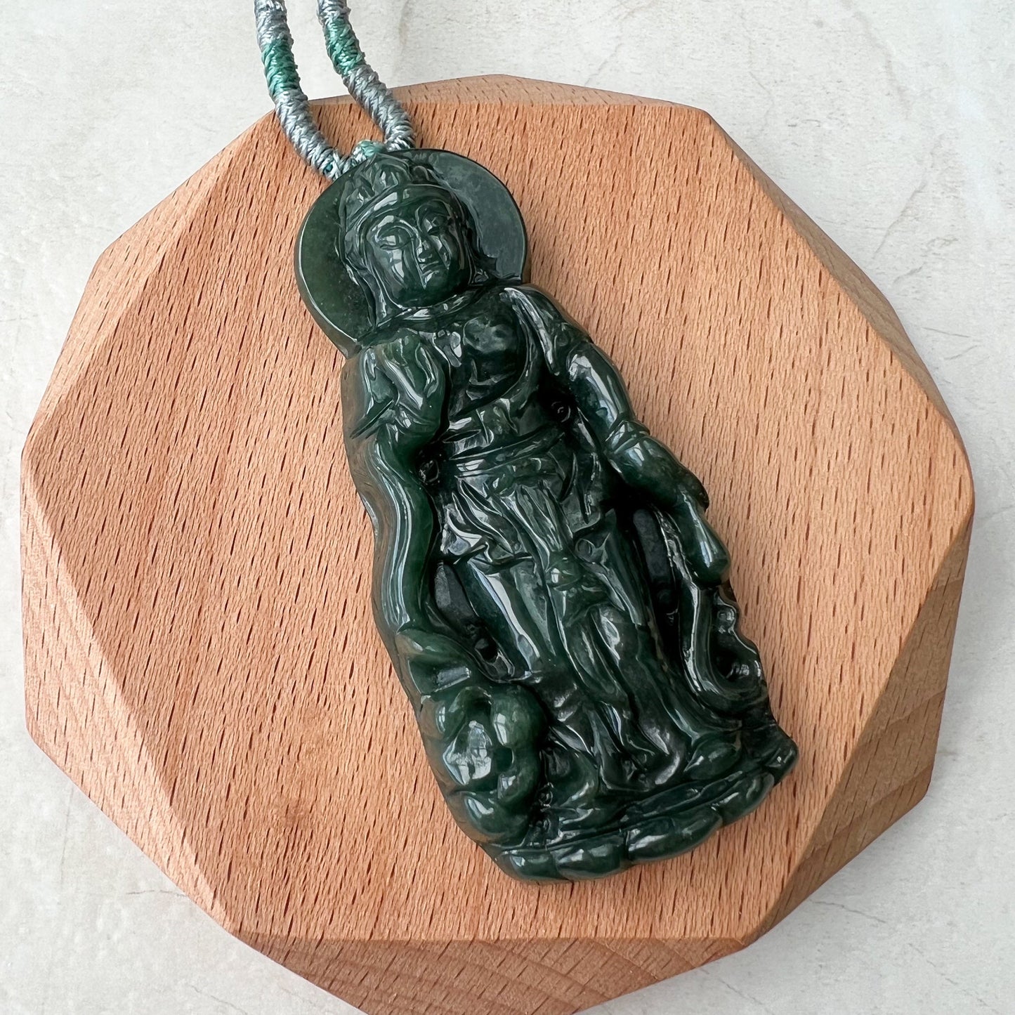 Jadeite Jade Standing Guan Yin Avalokiteshvara Carved Pendant Necklace, Quan Am, YJ-1221-0308299 - AriaDesignCollection