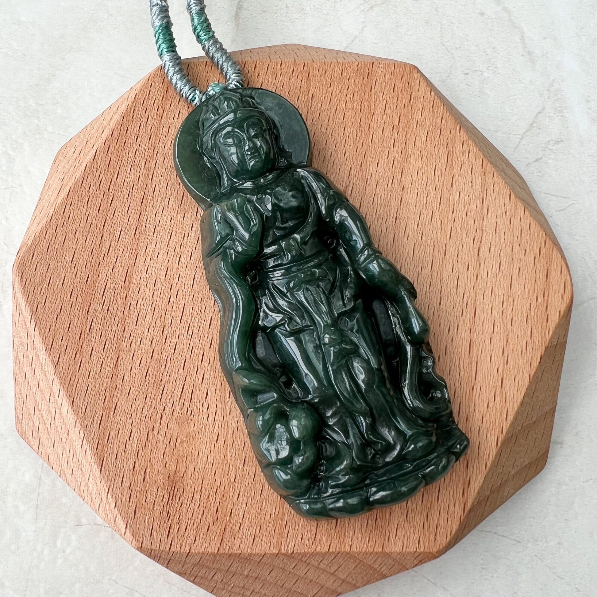 Jadeite Jade Standing Guan Yin Avalokiteshvara Carved Pendant Necklace, Quan Am, YJ-1221-0308299 - AriaDesignCollection